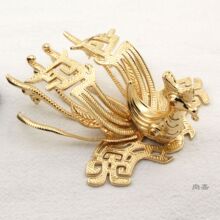 铸铜保色金立体凤凰发冠古风头饰凤冠配件汉服发饰材料
