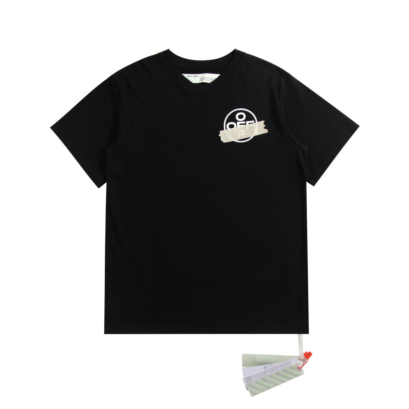 Off Ow White Yellow Tape Arrow Warning Line Short-Sleeved T-Shirt European and American Trendy Brand Men's and Women's Couple's Base Shirt