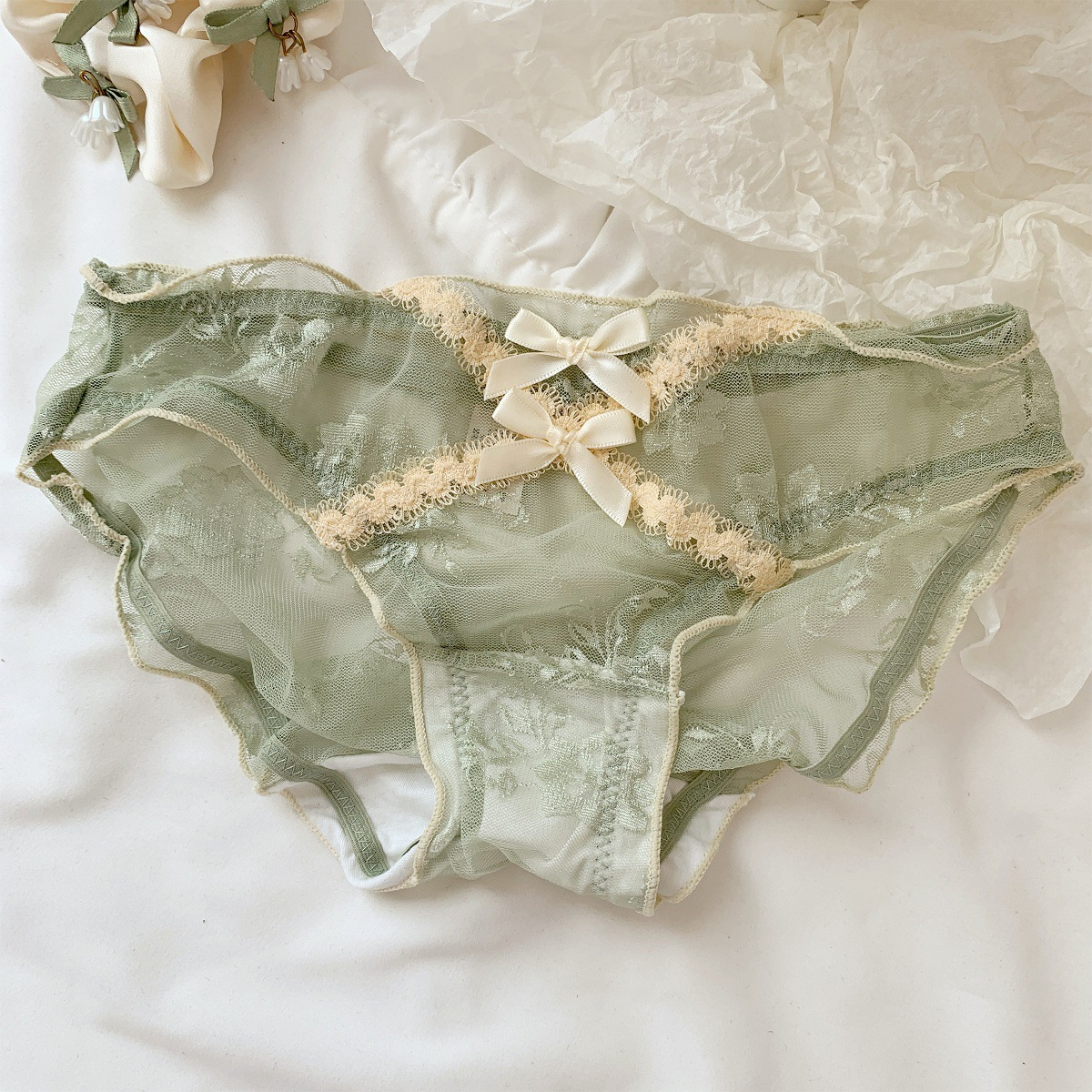 Península de flores ~ Bragas de encaje dulce para niñas 10A entrepierna de algodón antibacteriano sexy puro deseo pantalones finos para mujer image 9