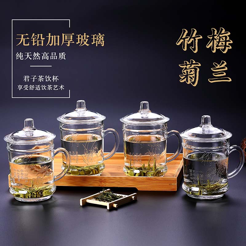 玻璃杯家用带把大容量耐热茶杯带盖加厚水杯办公室泡茶耐烫杯子