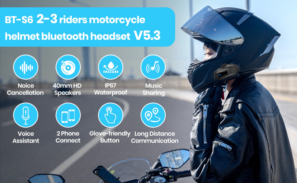 Neutral S6 Helmet Bluetooth Headset Motorcycle Helmet Headset Riding Headset Noise-Canceling Headset 3-Person Intercom