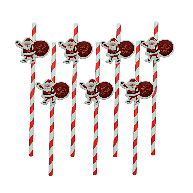 Papá Noel de fiesta de Navidad transfronteriza paja desechable postre pastel cóctel paja decorativa