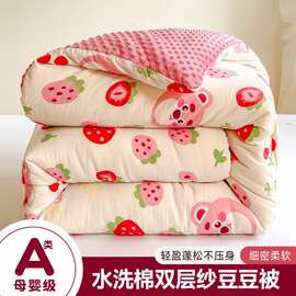 2023新款A类水洗棉双层纱豆豆绒被子被芯冬被春秋被加绒直播