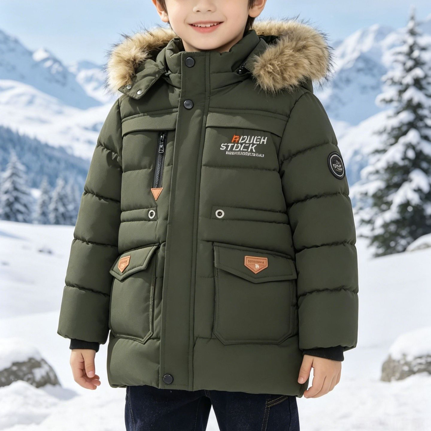 Winter New Boys' Cotton-padded Clothes Korean Style Middle and Large Children's Thickened Down Cotton Mid-length Fleece-lined Cotton-padded Jacket