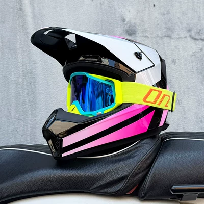 Motosiklet kaskı (dəbilqə) Safety Helmet for Men and - pink-stealth-orz-lake-blue-frame-goggles-s