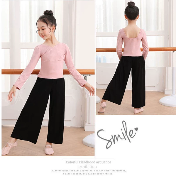 1620 long -sleeved loquat powder +1645 wide -leg pants black