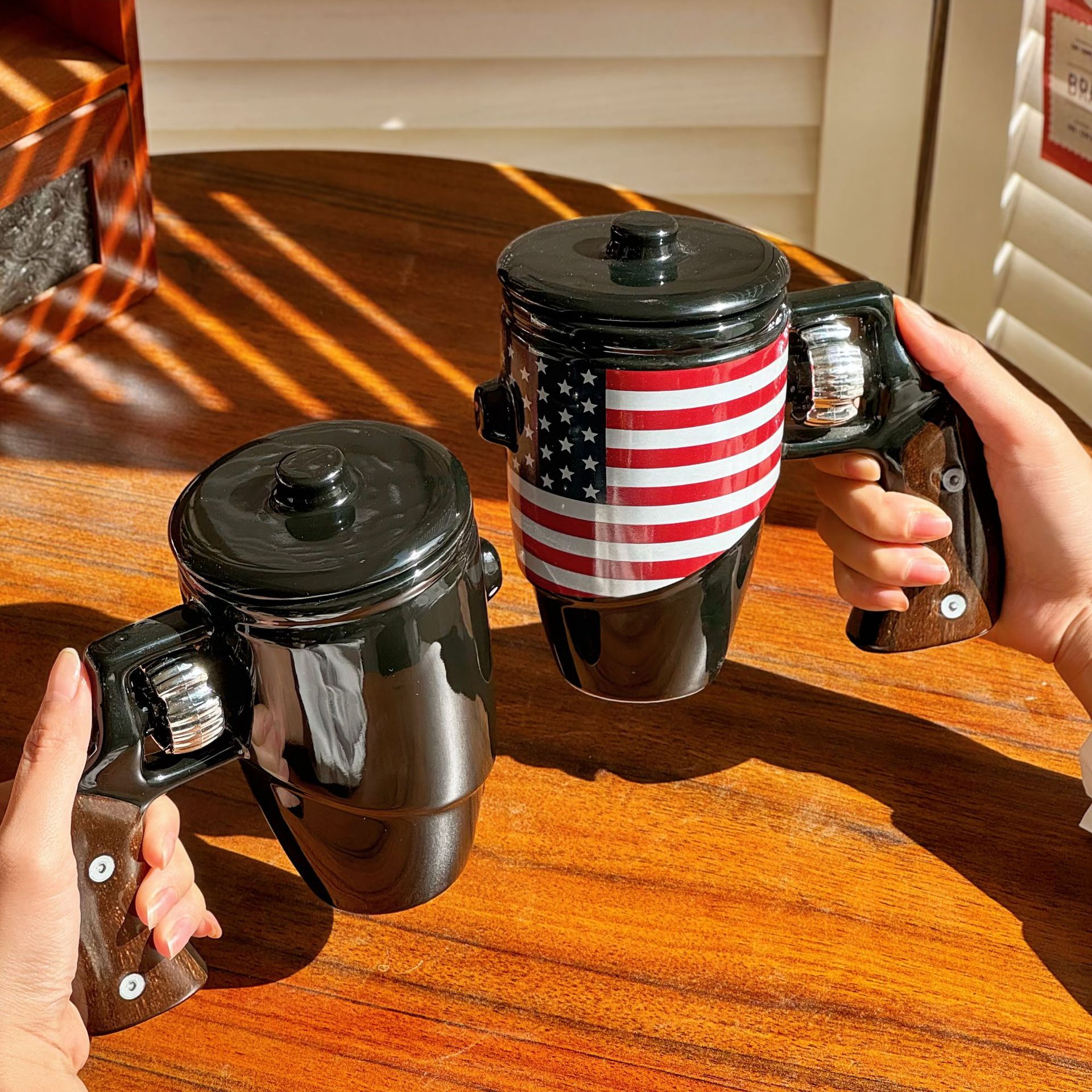 tk bandera estrella y rayas taza de cerámica creativa Amazon café transfronterizo taza de revólver taza marca taza bandera americana