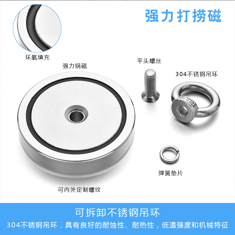 Imán de salvamento fuerte de anillo redondo, fijo en aguas profundas, para artefactos magnéticos o pesca