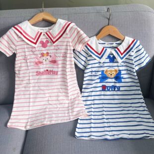 [Special Offer, One-Piece Drop Shipping, No Returns or Exchanges] Special Offer Cotton Navy Cartoon Striped T-Shirt/Dress