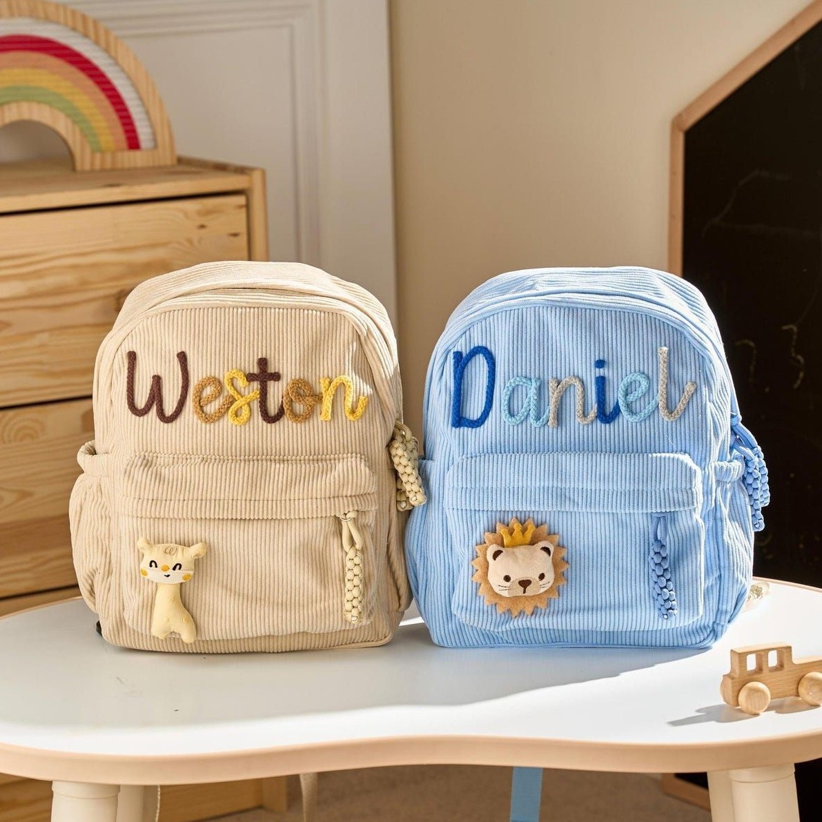 Etsy Cross-Border Corduroy Kidsren's Schoolbags, Woolen Adhesive Name Stickers, Custom Backpacks, Kindergarten Schoolbags