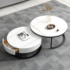 A combination of a circular marble rock slab coffee table, minimalist modern design, suitable for small apartment units, Nordic trendy small coffee table, living room home use.