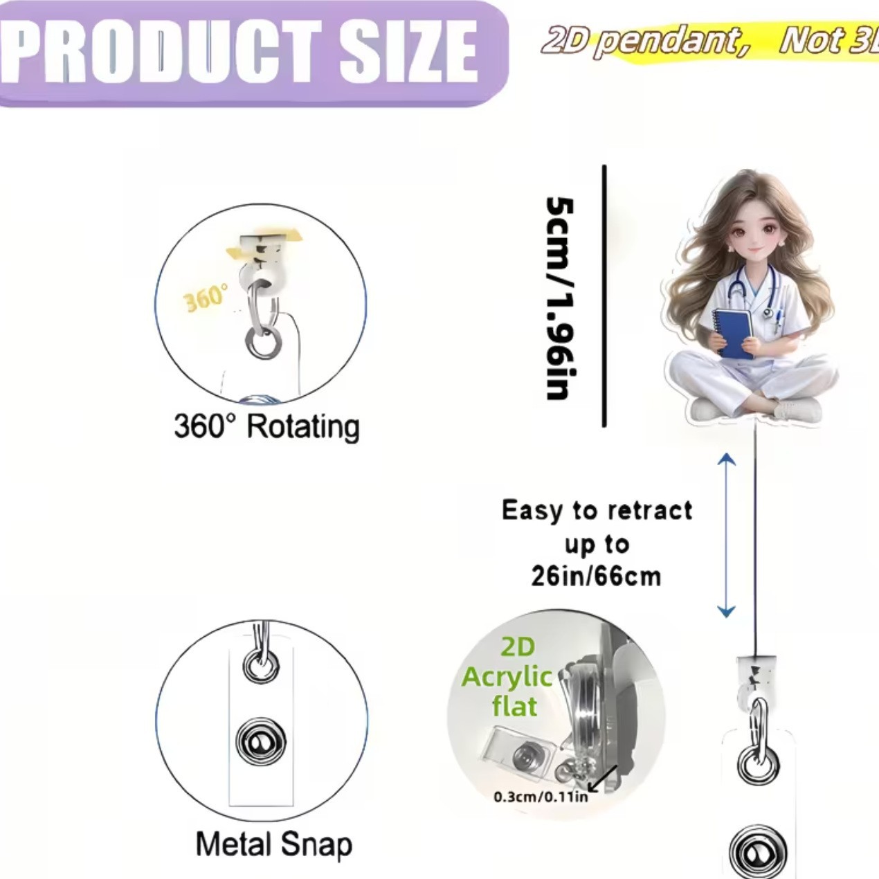 Nueva linda moda coreana de dibujos animados hebilla fácil de tirar tarjeta de trabajo clip de insignia certificado hebilla telescópica clip de insignia al por mayor