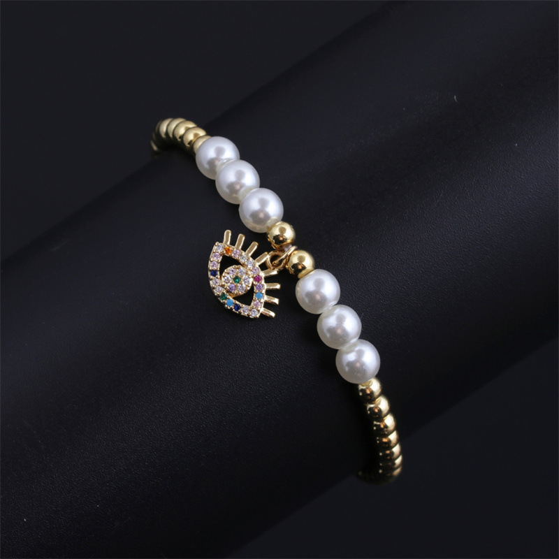 New Copper Round Beads Pearl Zircon Oil Dripping Devil's Eye Bracelet Wholesale Nihaojewelry display picture 8
