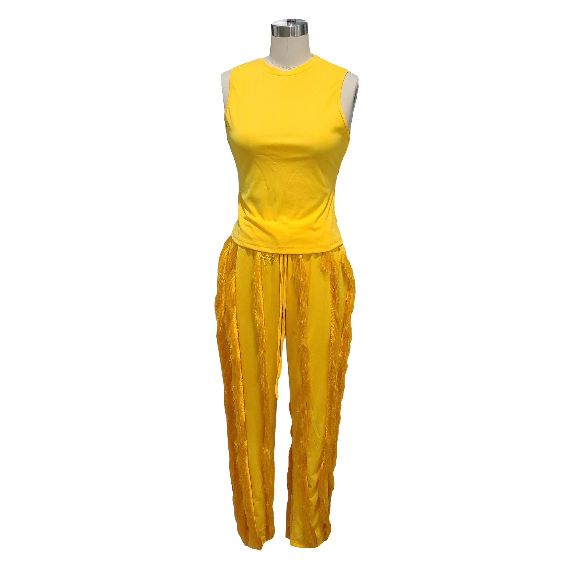 Women's Casual Solid Color Spandex Polyester Patchwork Tassel Pants Sets display picture 2