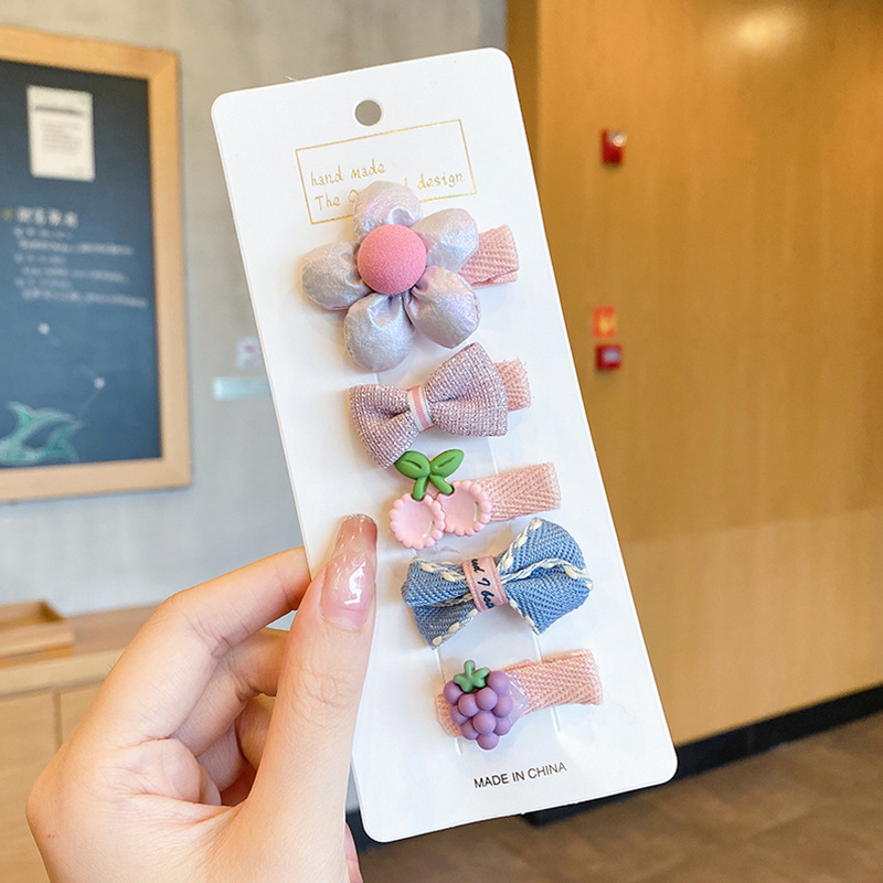 Niños lindos flores de dibujos animados clip para el cabello bebé pequeño clip no lastimar el cabello de la tela de la niña clip de borde de la mejilla