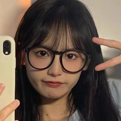 Café-color rice grain round frame glasses, bare face non-prescription glasses, trendy girl style glasses frame