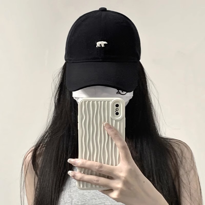 韩系男女款大头围加深宽帽檐显脸小北极熊刺绣棒球帽软顶鸭舌帽子