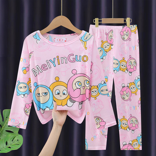 New children's spring and autumn long-sleeved set for middle-aged girls, cartoon thin style, baby girl pajamas and home clothes