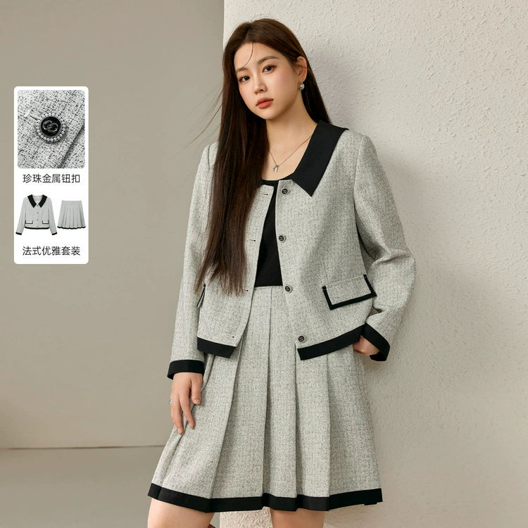 Полнокожий большой размер женская французская ретро леди ветряная куртка юбка бюст из двух частей толстый mm2024 осенний новый