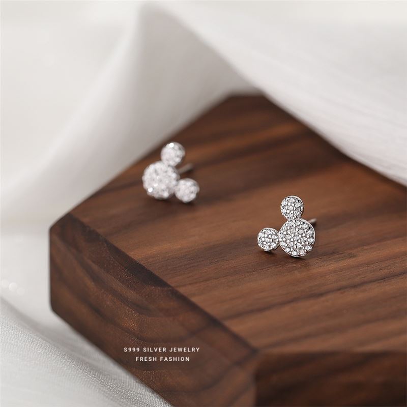 S999 Silver Mouse Stud Earrings For Women Sparkling Diamond Design_voghion.com