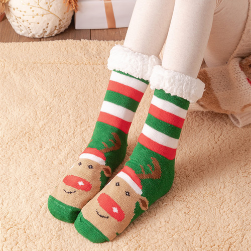 Christmas Socks Women's Autumn and Winter Mid-Tube Floor Socks Adult Snow Socks Thickened and Velvet Home Sleeping Socks Floor Socks Set