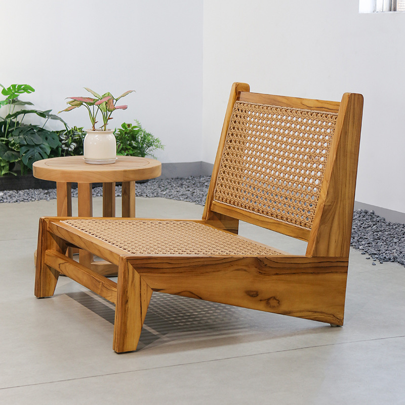 Sofá de madera maciza al aire libre patio jardín villa muebles de ocio al aire libre impermeable sofá de teca anticorrosivo