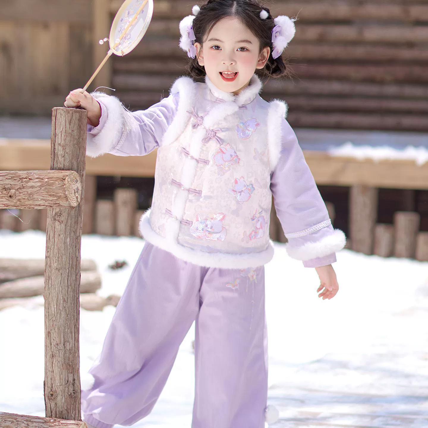 Winter Hanfu, fleece warm jacket, set, with embroidery