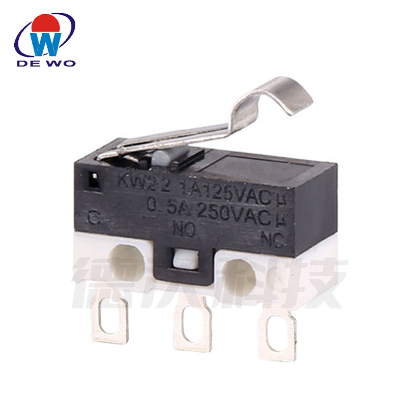 德沃工厂直销微动开关小型焊接脚KW2-2系列弧形手柄防尘鼠标开关