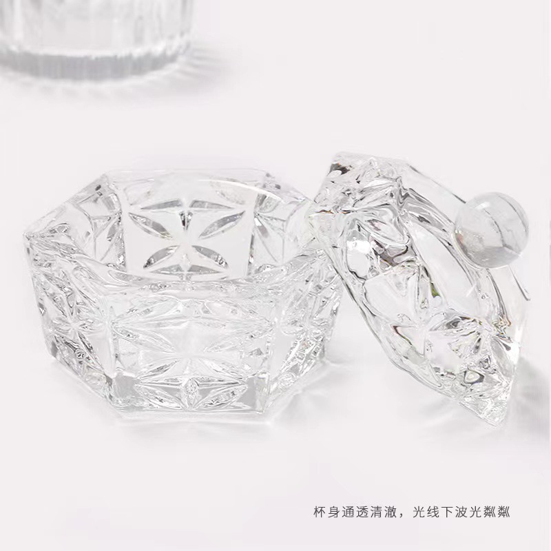 Suministro directo transfronterizo nueva manicura taza de cristal con tapa especial en forma de lavado de uñas Cristal líquido Copa de lavado de uñas Copa para manicura