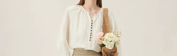 Áo sơ mi linen nữ tay lửng dáng rộng phong cách Pháp — Màu trắng nhạt chi tiết 23