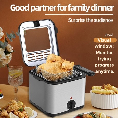 跨境可视油炸锅一体式自热家用电炸锅油条机薯条机一件代发