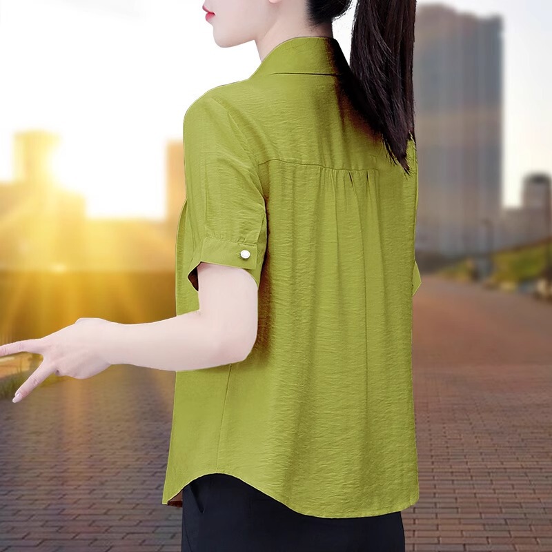 Short-Sleeved Shirt for Women, Summer 2026 New Style, Stylish Loose-Fitting Shirt for Middle-Aged Moms, Tummy-Concealing Versatile Top Short-Sleeved Shirt for Women, Summer 2026 New Style, Stylish Loose-Fitting Shirt for Middle-Aged Moms, Tummy-Concealing Versatile Top