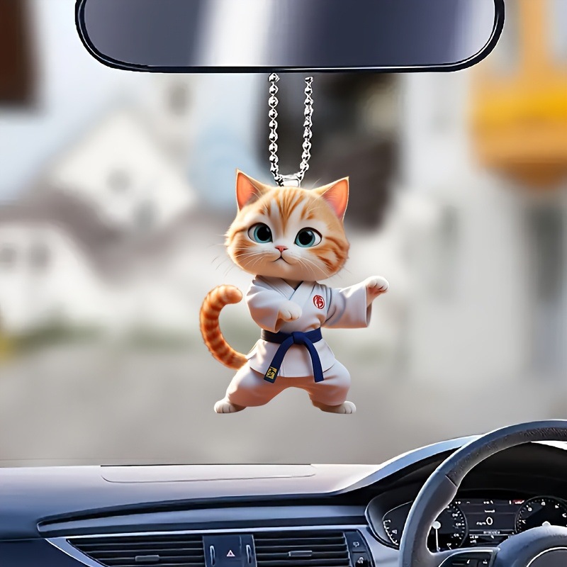 2D Flat Cross-Border Popular Cute Judo Kitten Car Rearview Mirror Pendant Christmas Tree Pendant Decoration