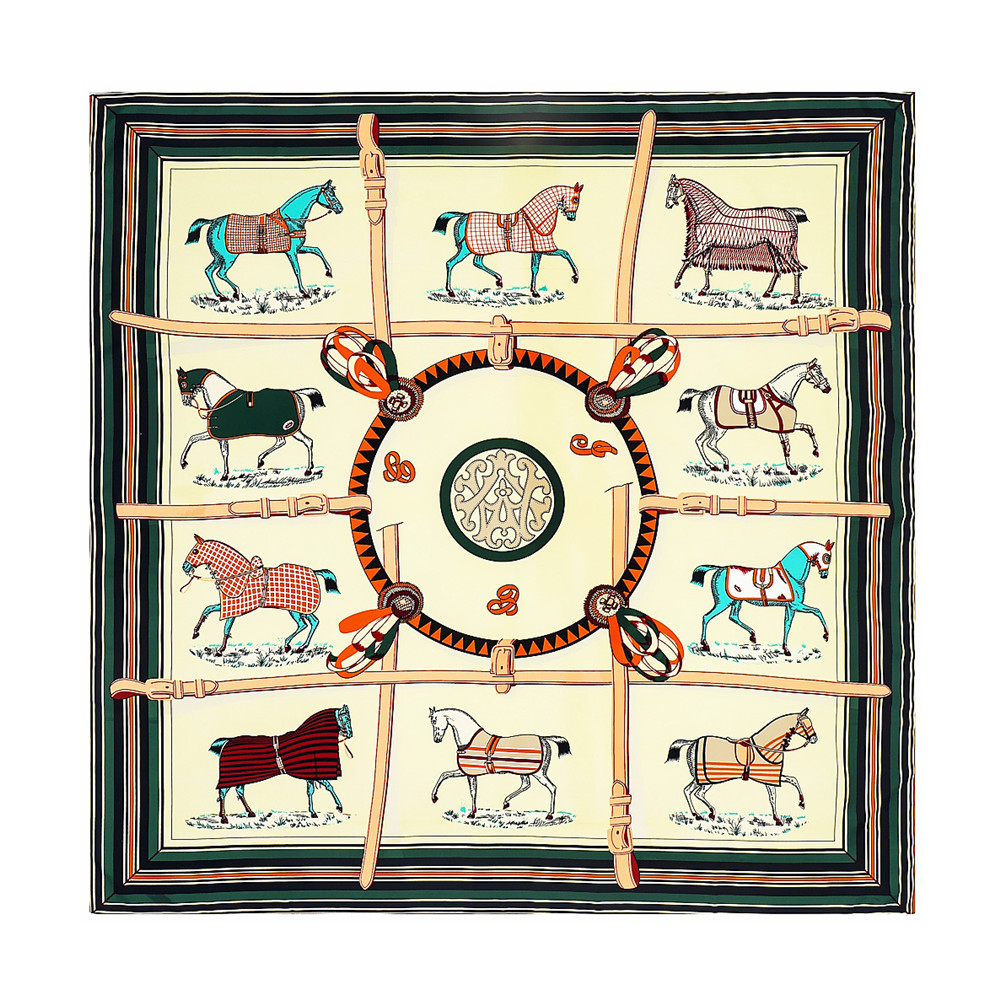 170g Weight Silk Scarf Classification Holiday, Daily Occasion Satin Material Horse Pattern Spring, Autumn Season Women's Gender Printing Design Elegant, Vintage Style Style Women's Elegant Vintage Style Horse Satin Printing Silk Scarf 2