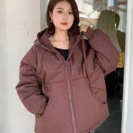 连帽拉链休闲棉服女2025冬季新款百搭防风外套女上衣女时尚宽松型