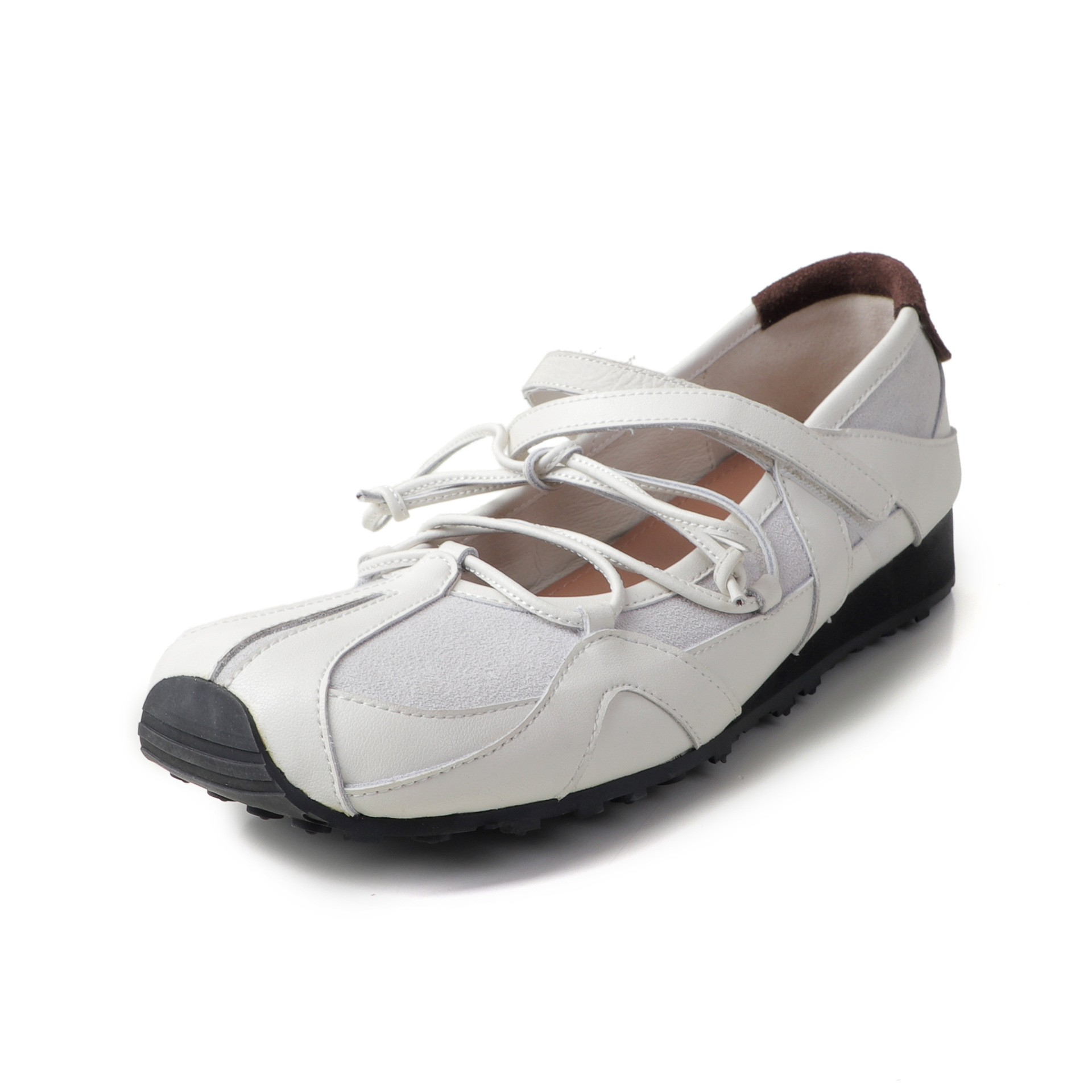 Giày Mary Jane nữ da bò đế bằng phong cách thể thao buộc dây, gót nêm 3 cm — nâu đậm