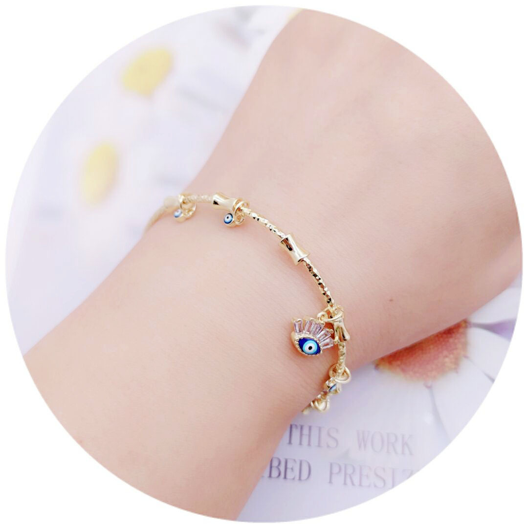 Retro Devilu0027S Eye Copper Gold Plated Inlay Artificial Gemstones Bangle