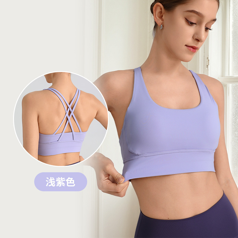 交叉美背运动内衣细肩带瑜伽上衣防震聚拢跑步训练高强度速干文胸|undefined