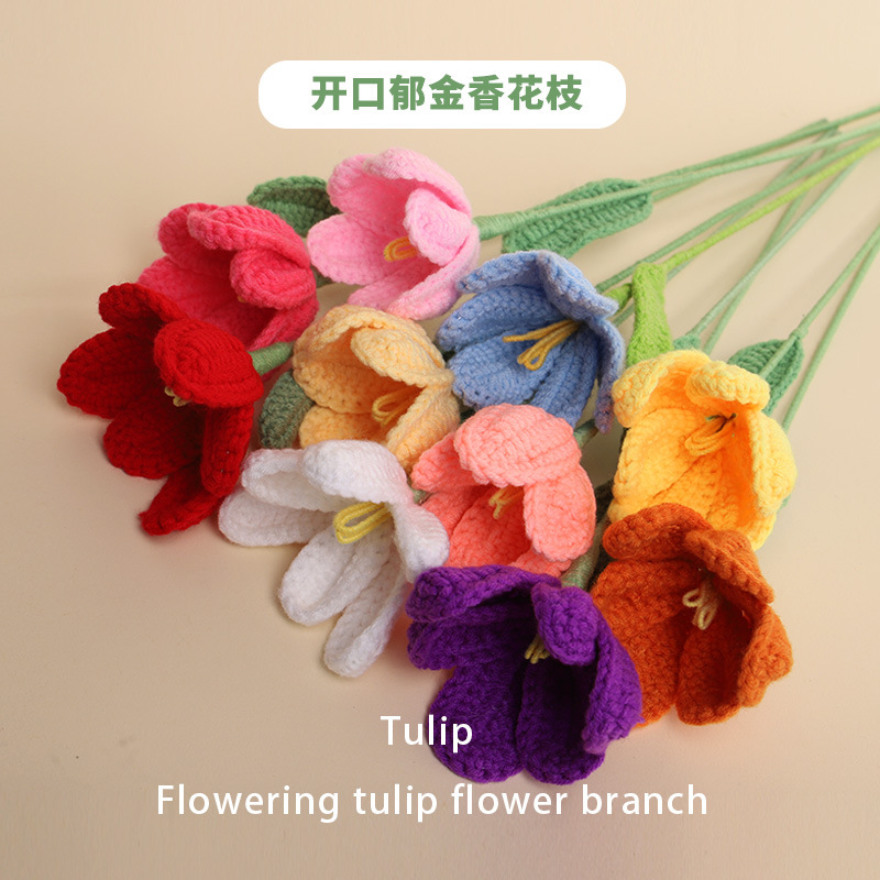 Cross-Border Knitting Artificial Flowers, Hand-Knitted Tulips, Crocheted Wool Flowers, Valentine's Day Teacher's Day Gifts