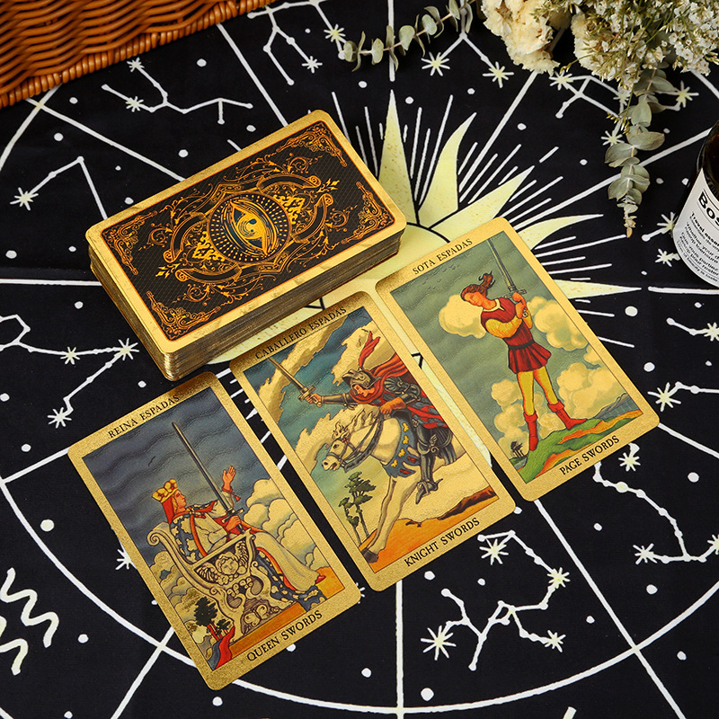 跨境彩印烫金塔罗牌78张全套tarotPVC塑料防水桌游卡牌现货批发|undefined