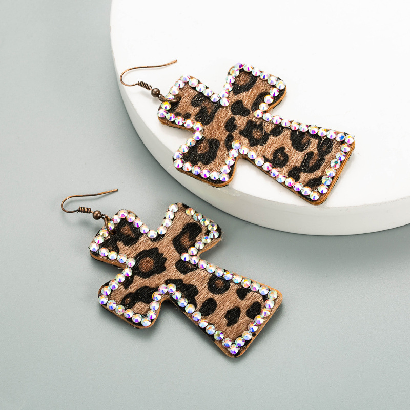 Double-sided Leopard Print Leather Earrings display picture 5