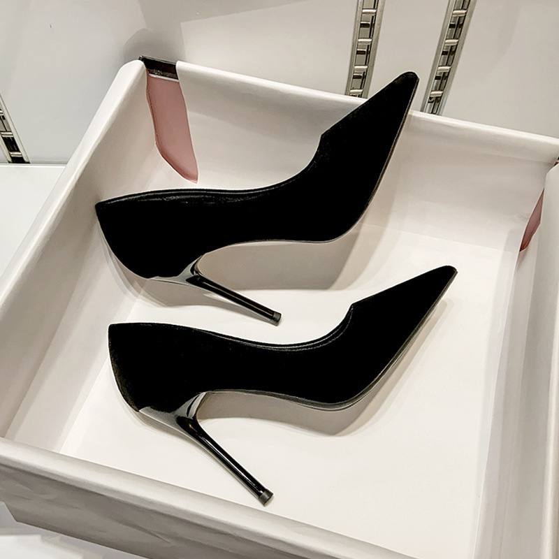 Black High Heels Women's Stiletto Heels 2024 Pointed Toe Spring New Ceremonial Shoes Professional Work Clothing Non-Tiring Work Shoes