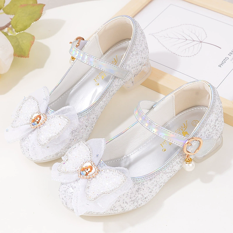 Весенние и осенние кожаные туфли для девочек серебристо-белые студенческие туфли