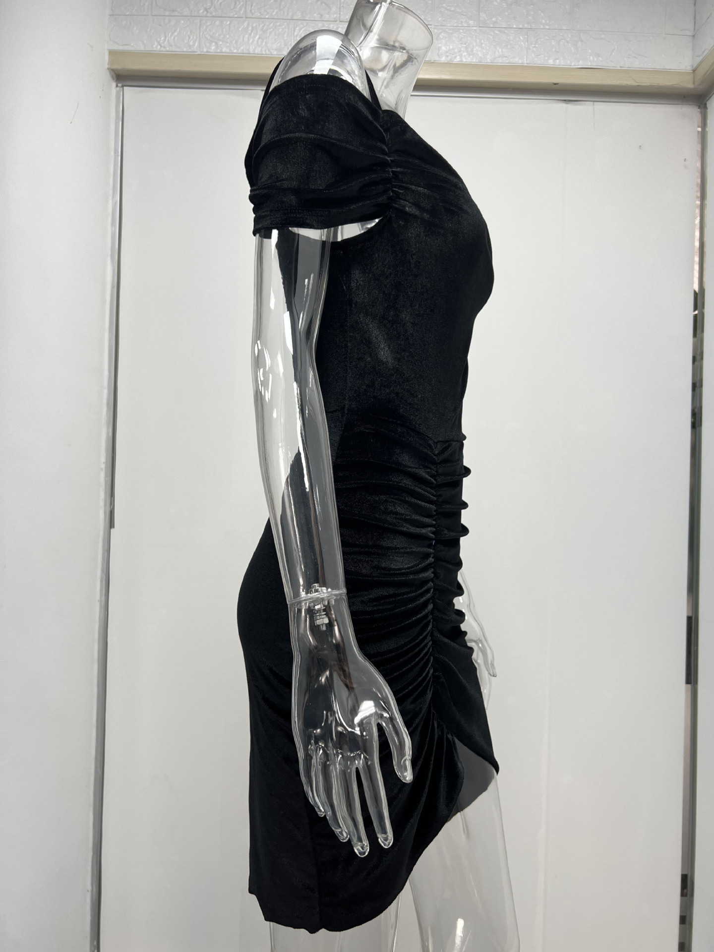 Spring Dress Sexy Slim Strap Fluff Drawstring Irregular Asymmetric Dress