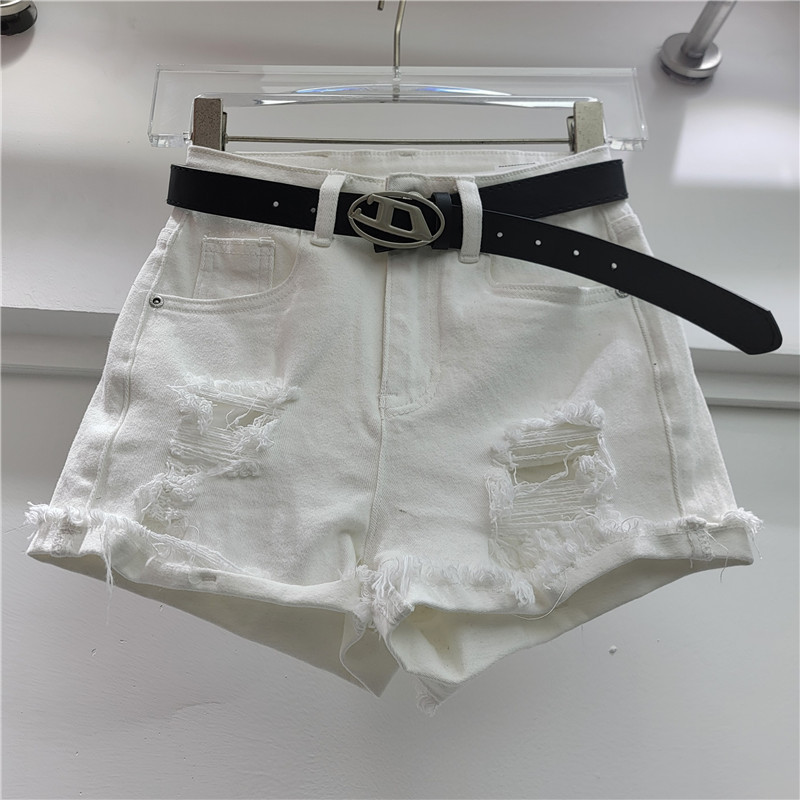 Pantalones Cortos de Mezclilla con Rotos para Mujer Dobladillo Doblado Ajuste Ceñido para Verano image 7