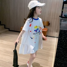 女童连衣裙2024新款夏装韩版卡通短袖恤裙儿童宽松洋气夏裙子潮