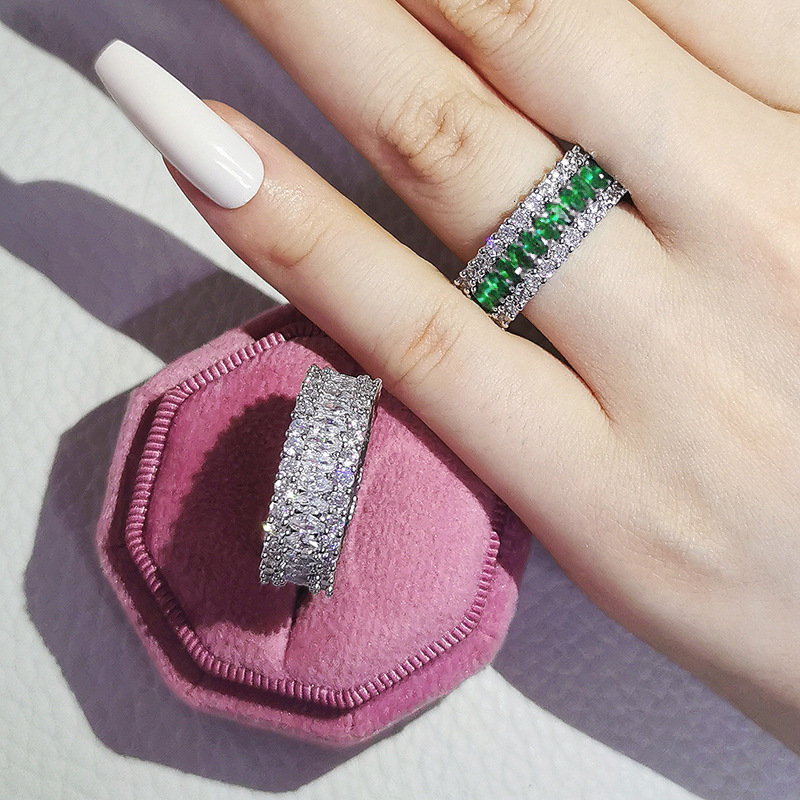 Multi-row Luxury Zircon Inlaid Diamond Engagement Ring display picture 4