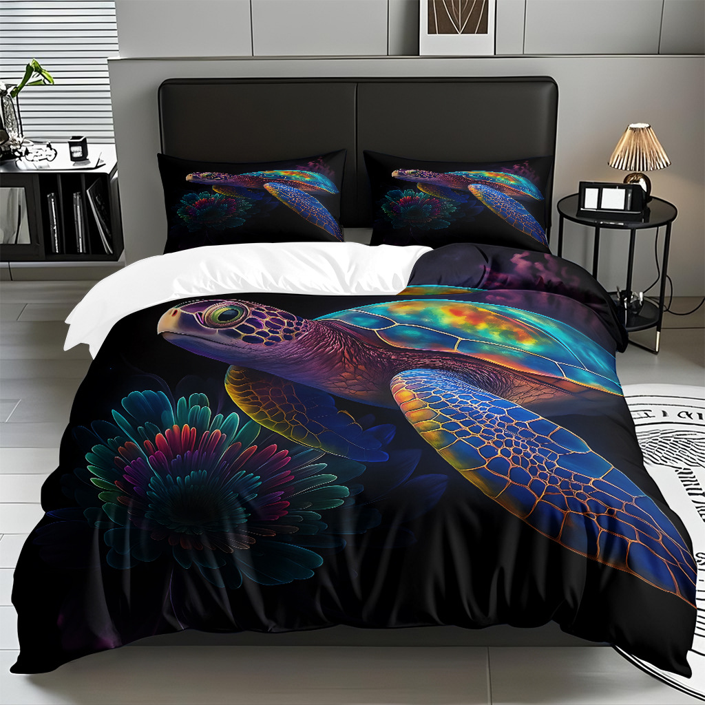 TEMU / JIT Amazonas transfronterizo varios animales marinos patrón 3D impresión digital colcha colchón kit de almohada