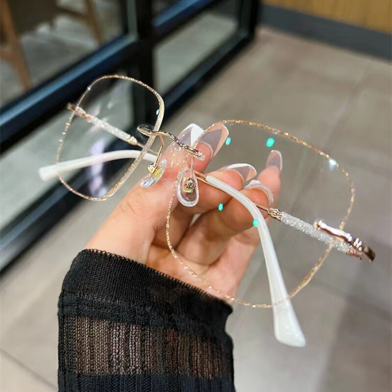 Douyin's Popular Glitter Cut-Edge Glasses for Women, Fashionable Diamond-Encrusted Flat Glasses, Anti-Blue Light, High-Definition Square-Frame Color-Changing Glasses Douyin's Popular Glitter Cut-Edge Glasses for Women, Fashionable Diamond-Encrusted Flat Glasses, Anti-Blue Light, High-Definition Square-Frame Color-Changing Glasses