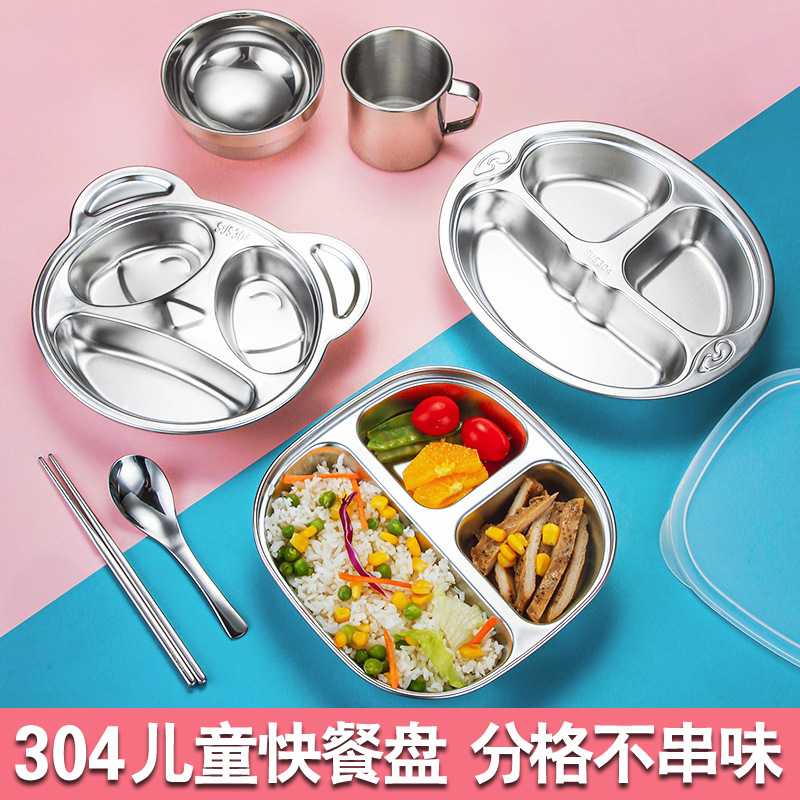 Cartoon school dinner plate stainless steel for kindergarten